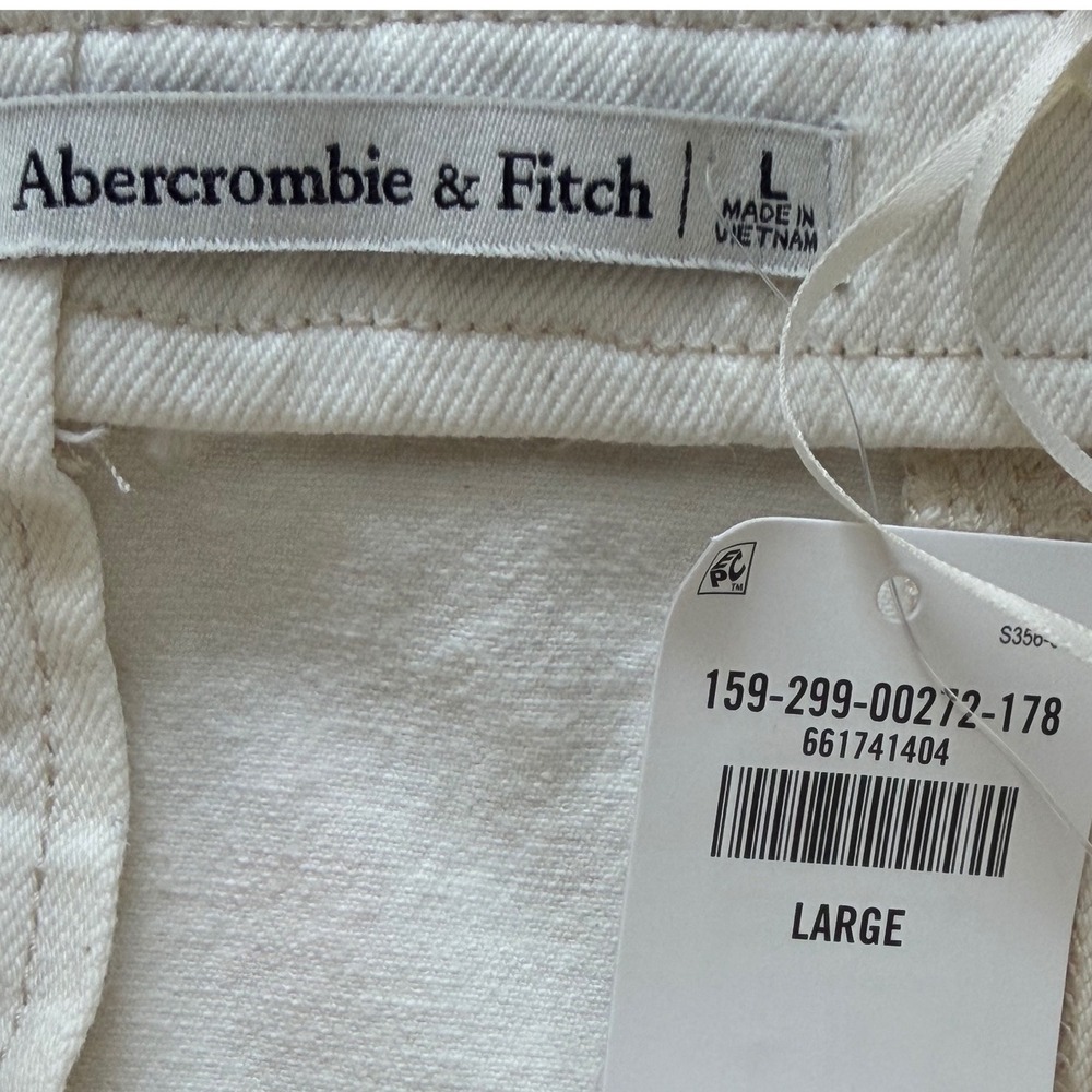 Abercrombie & Fitch Mila Strapless Denim Midi Dress Womens Size L Cream NWT - Picture 2 of 11